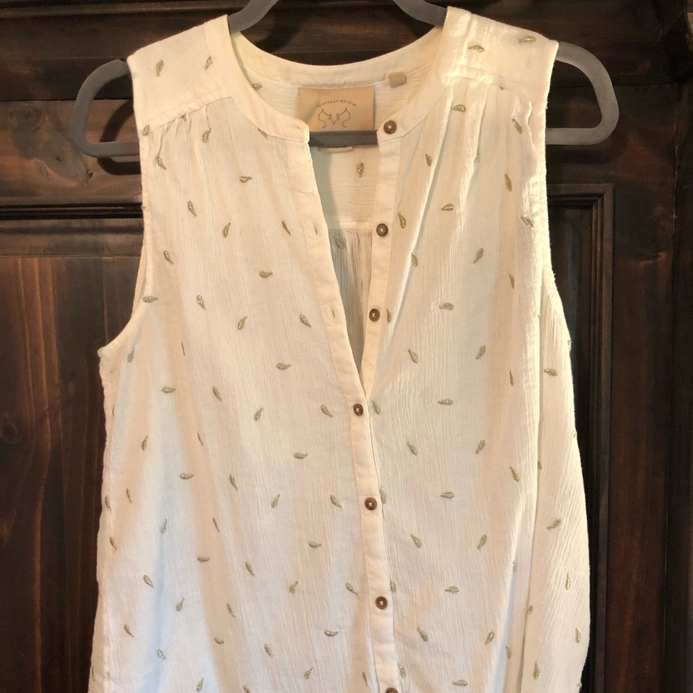 Anthropologie White Button Tank